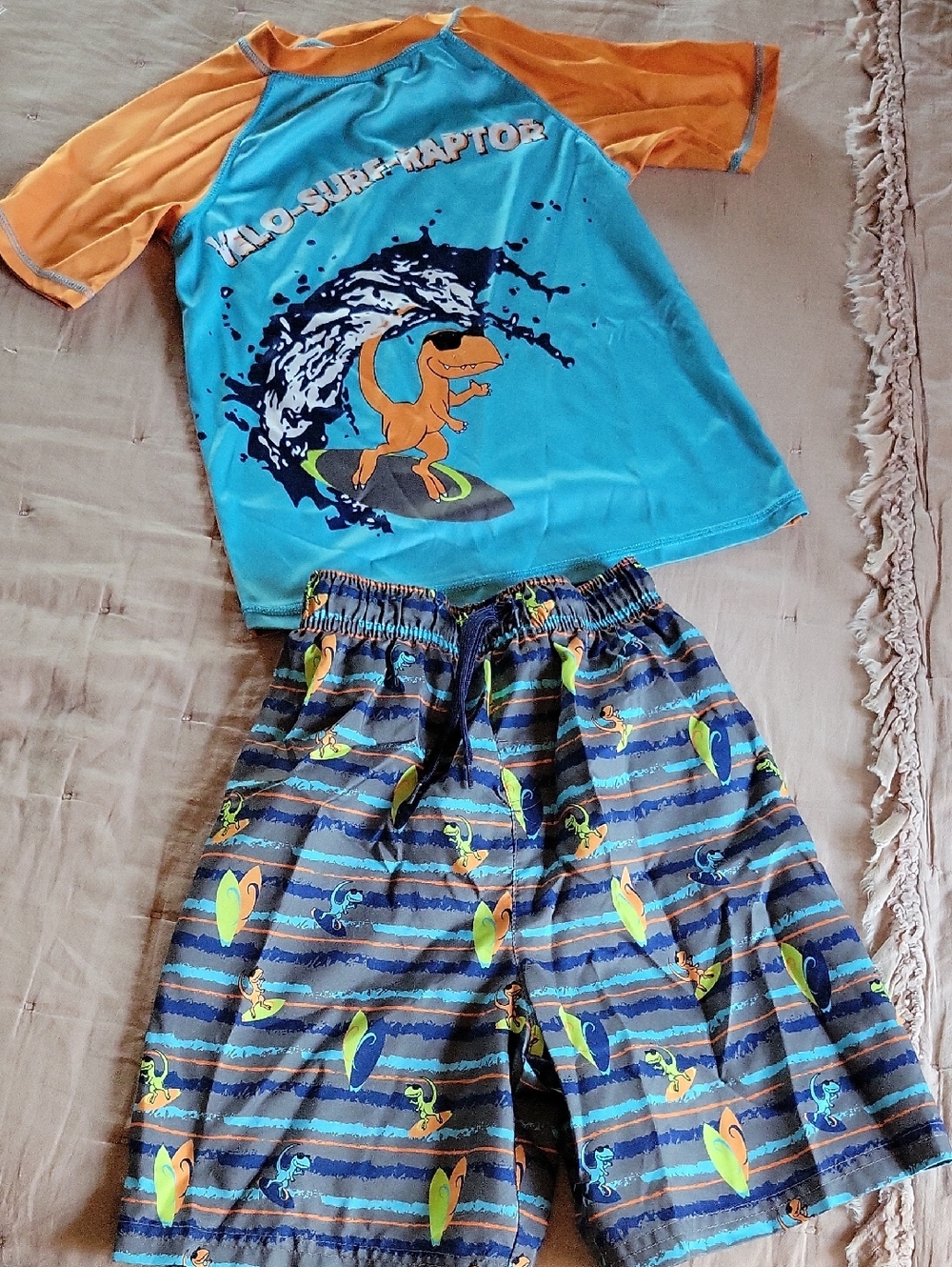 Blue & Orange Surf Raptor Rash Guard Swim Set